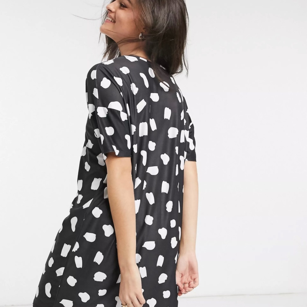 NWT Urban Threads oversized splodge print tshirt dress in black 10 - Picture 7 of 8